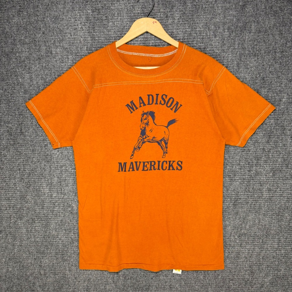 Vintage 70s Russell Athletic Gold Tag Madison Mavericks T-Shirt Orange M